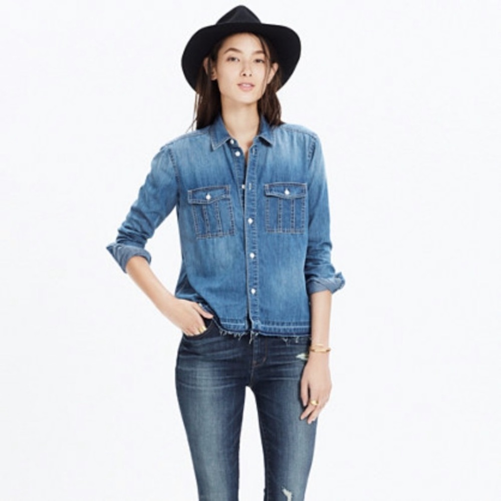 Madewell chambray button down top- size medium
